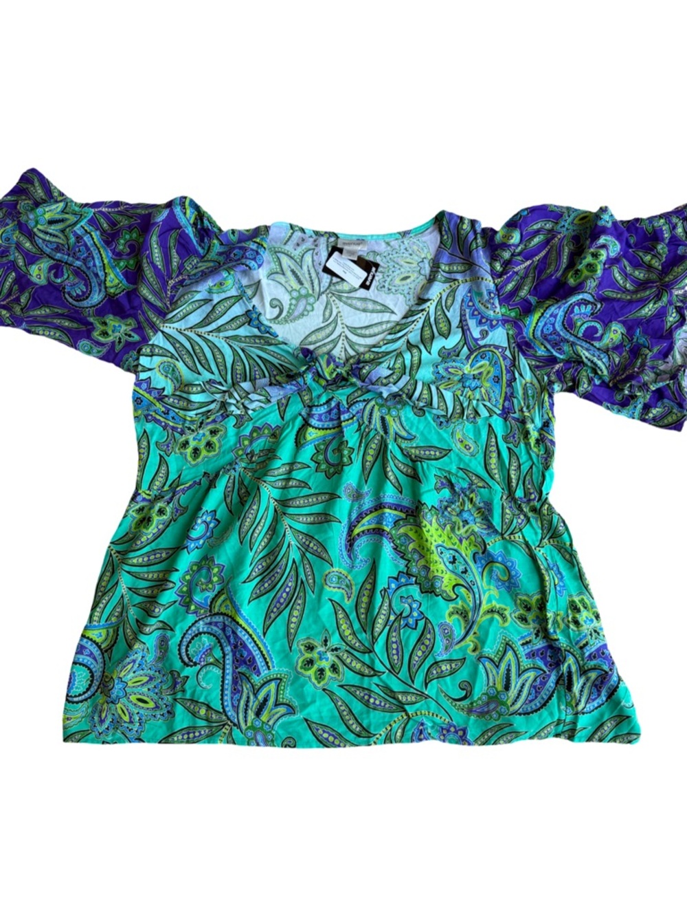 Boho Whimsical  Puff-Sleeve Blouse - Teal Purple Dopamine dressing